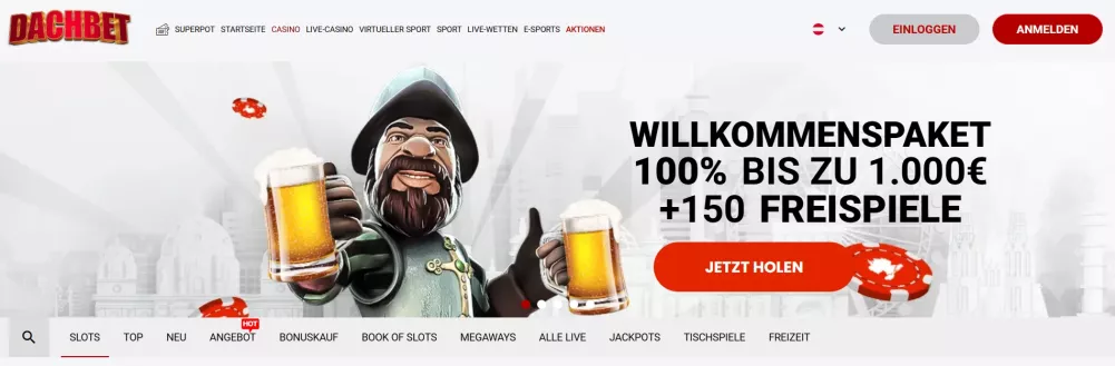 Dachbet Casino – 100% bis zu 1000 € Bonus + 150 Freispiele sichern